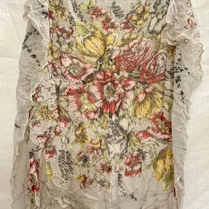 Vtg Kimb Pure Silk Floral Scarf 1970s Artisan Botanical Wearable Art Romantic